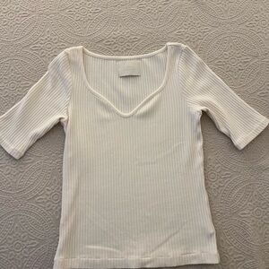 Citizens Of Humanity Cream Ribbed Short Sleeve Top